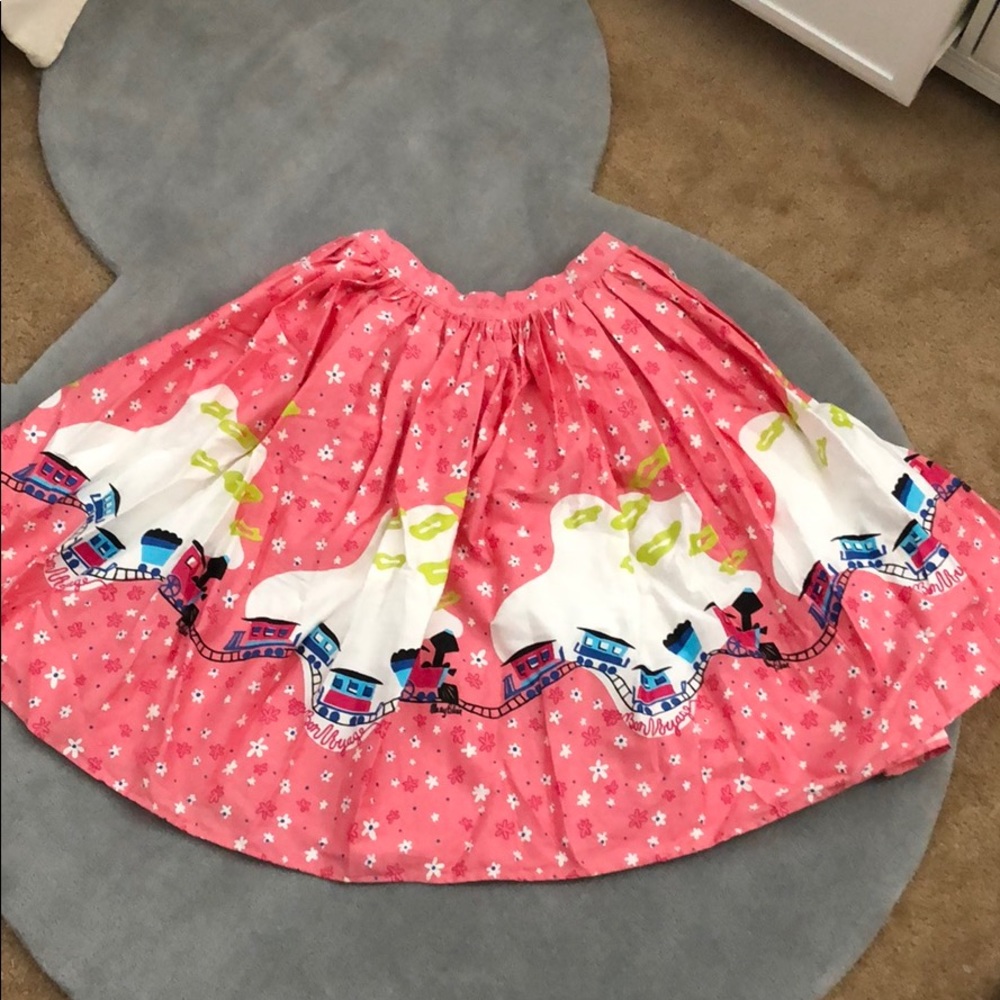 Pinup Couture Coral Pink Train-Print Gathered Midi Skirt